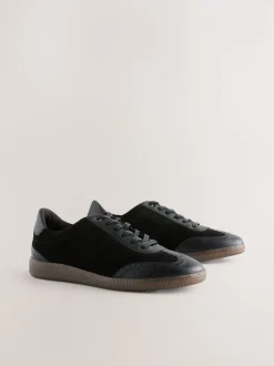 Black Leather Brogue Lace Up Trainers