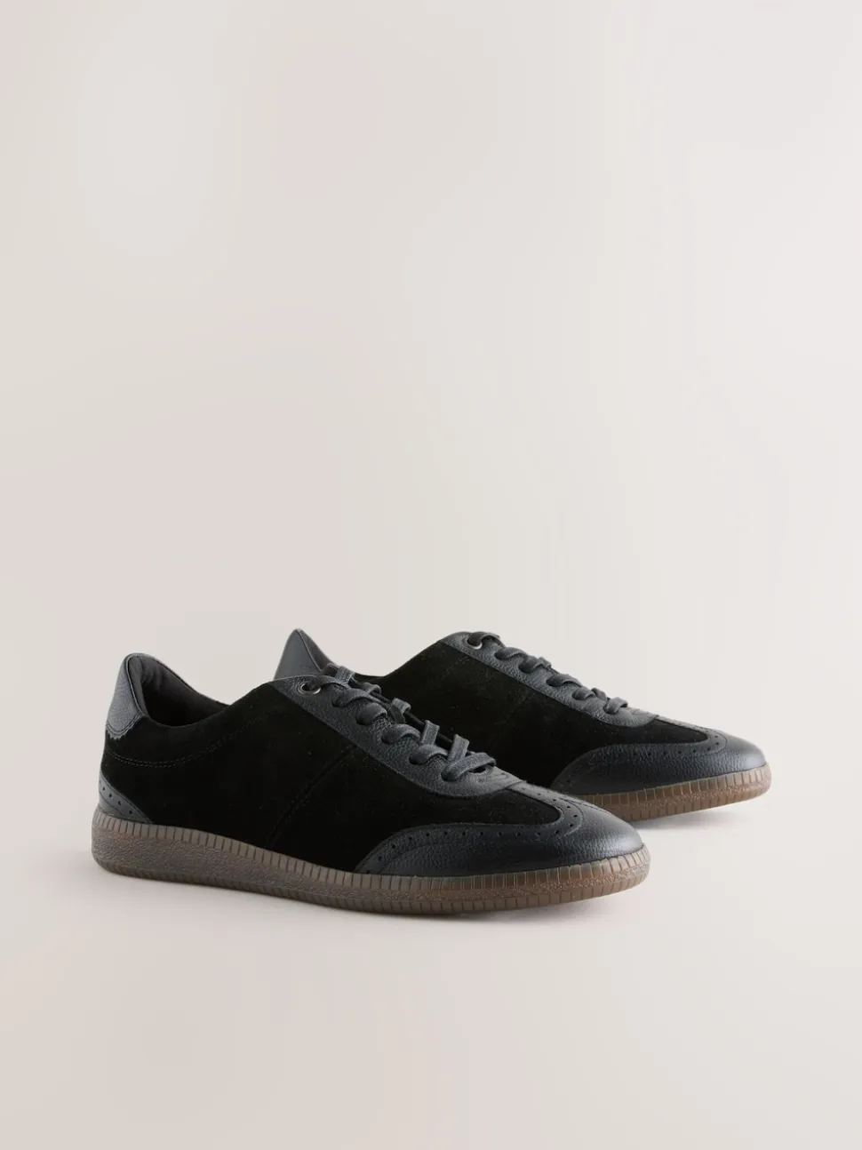 Black Leather Brogue Lace Up Trainers