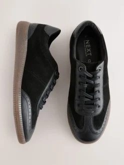Black Leather Brogue Lace Up Trainers