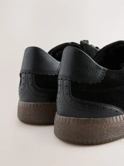 Black Leather Brogue Lace Up Trainers
