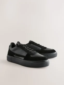 Black Leather Chunky Panel Detail Lace Up Trainers