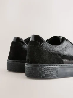 Black Leather Chunky Panel Detail Lace Up Trainers