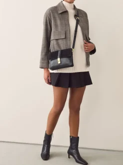 Black Leather Croc Effect Cross-Body Bag