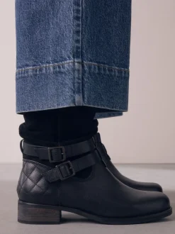 Black Leather Extra Wide Fit Leather Slouch Ankle Boots