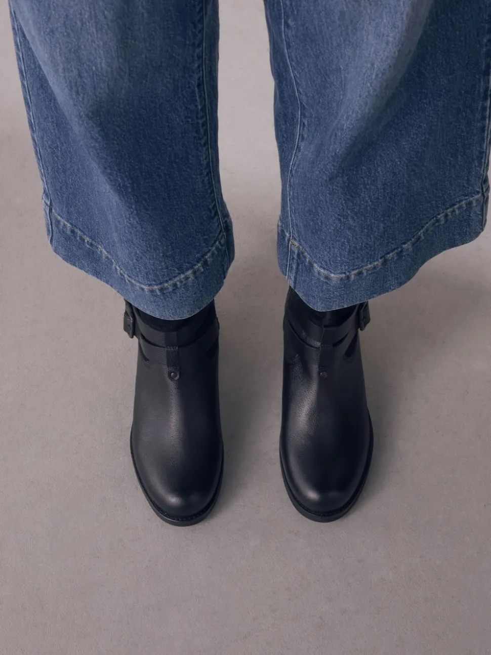 Black Leather Extra Wide Fit Leather Slouch Ankle Boots