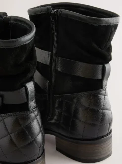 Black Leather Extra Wide Fit Leather Slouch Ankle Boots