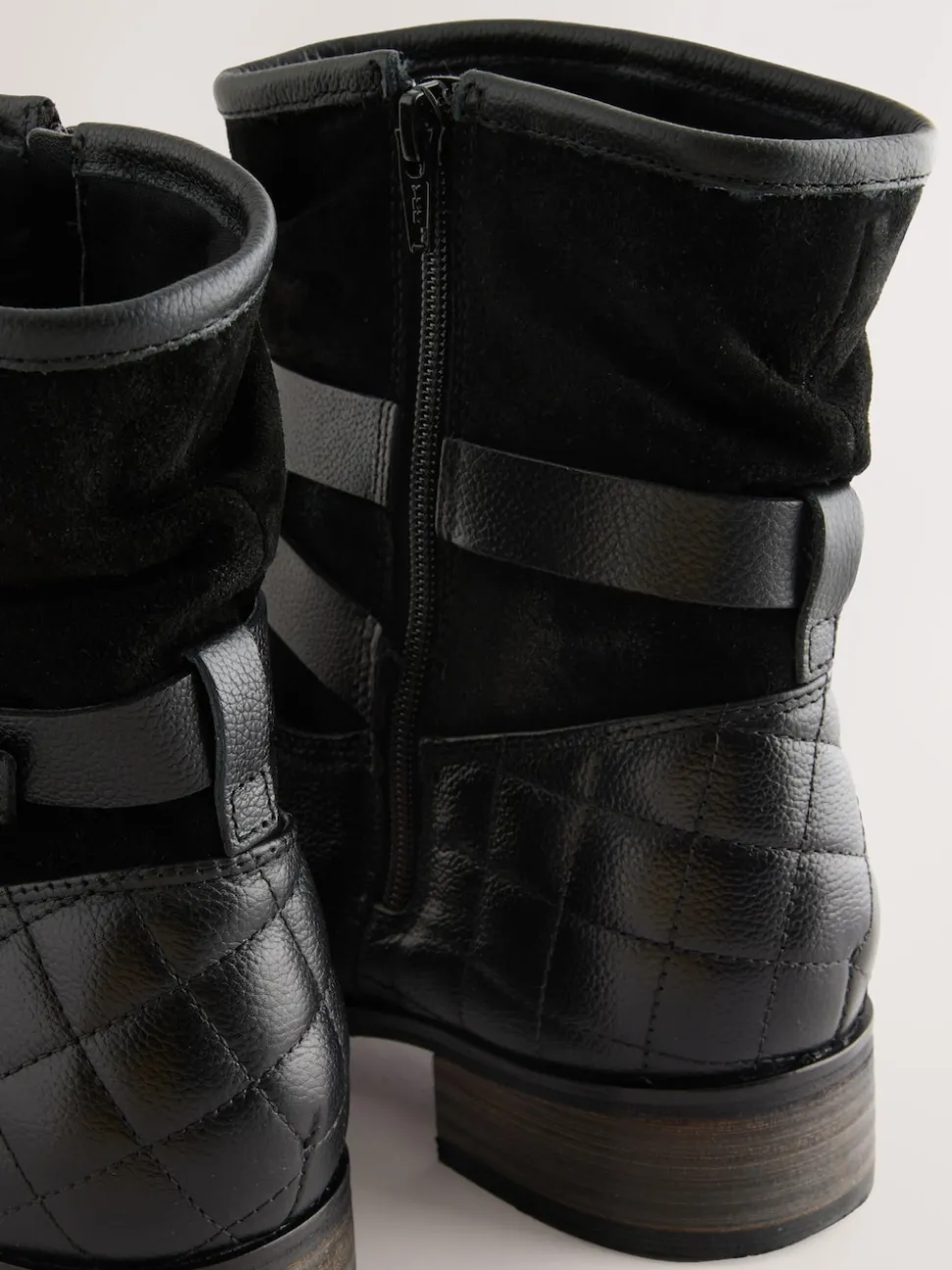 Black Leather Extra Wide Fit Leather Slouch Ankle Boots