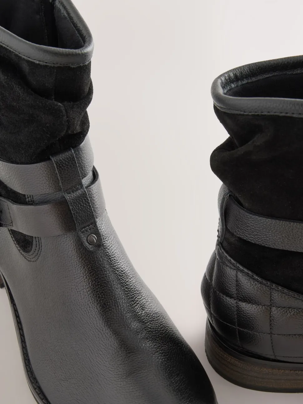 Black Leather Extra Wide Fit Leather Slouch Ankle Boots