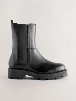 Black Leather Forever Comfort® Chunky Chelsea Boots