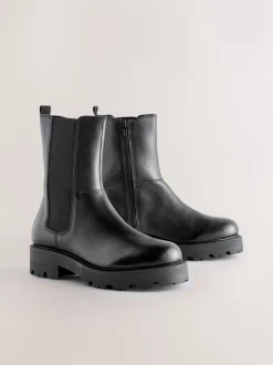 Black Leather Forever Comfort® Chunky Chelsea Boots