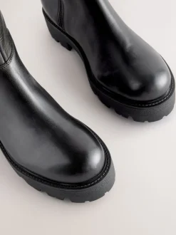Black Leather Forever Comfort® Chunky Chelsea Boots
