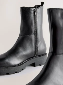 Black Leather Forever Comfort® Chunky Chelsea Boots