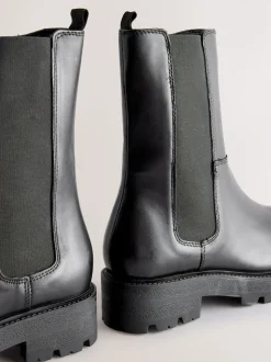Black Leather Forever Comfort® Chunky Chelsea Boots