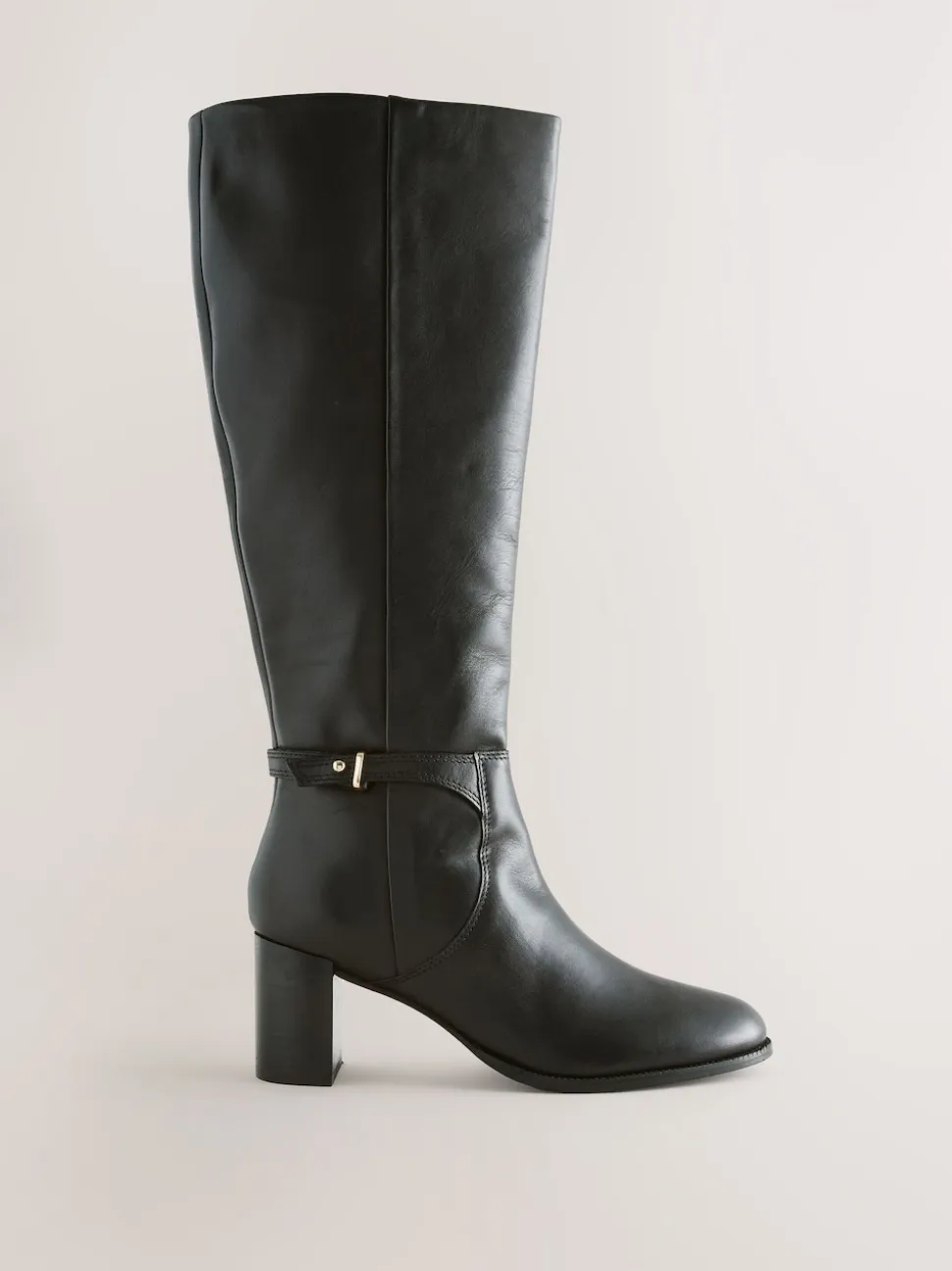 Black Leather Forever Comfort® Hardware Trim Knee High Boots