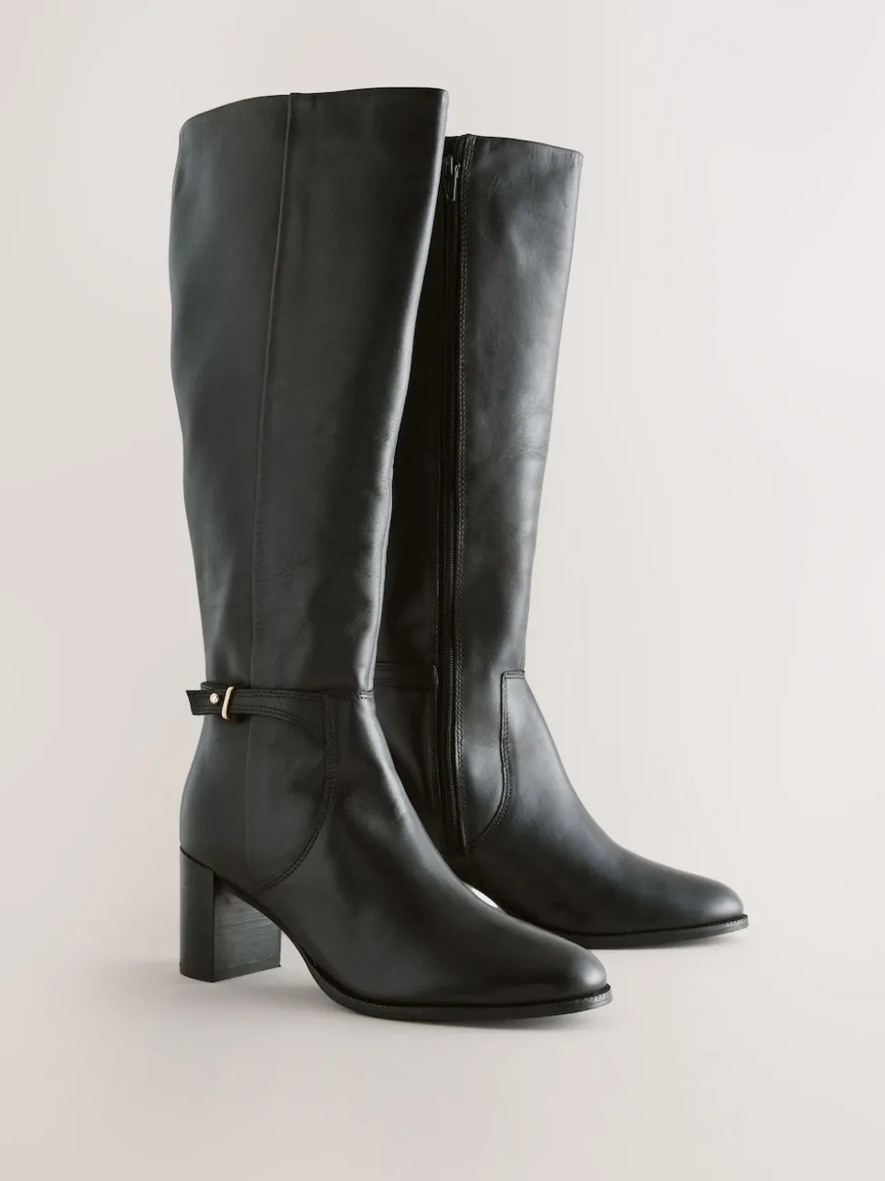 Black Leather Forever Comfort® Hardware Trim Knee High Boots