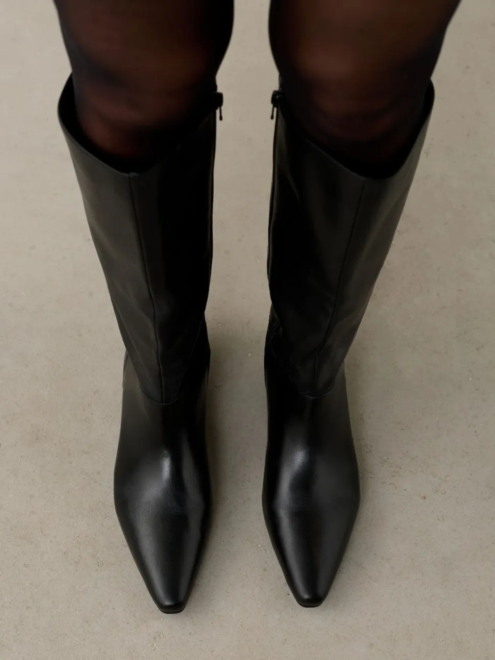 Black Leather Forever Comfort® Flat Chisel Toe Knee High Boots