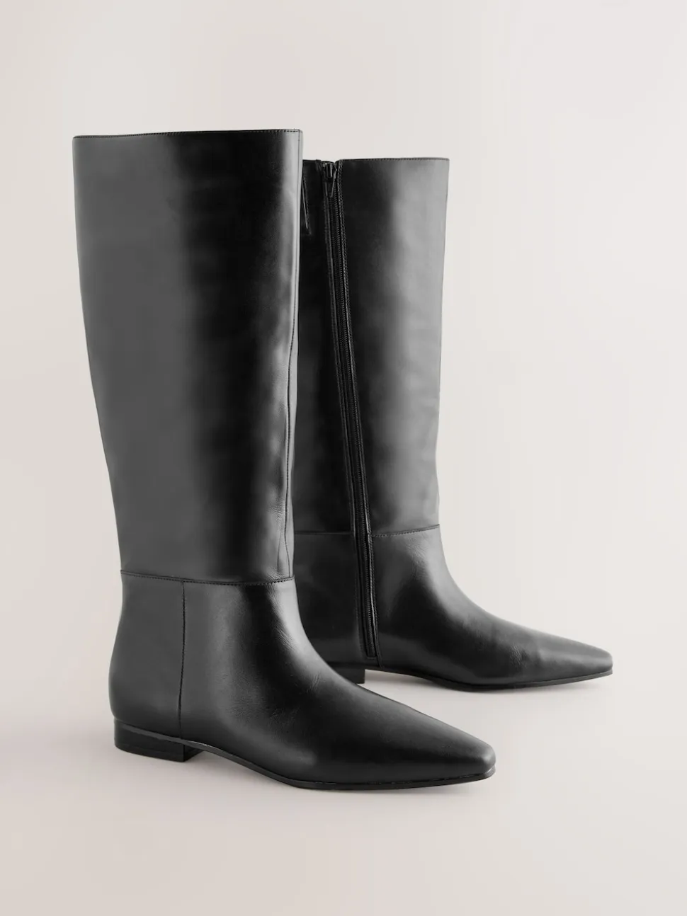 Black Leather Forever Comfort® Flat Chisel Toe Knee High Boots