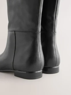 Black Leather Forever Comfort® Flat Chisel Toe Knee High Boots