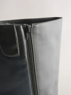 Black Leather Forever Comfort® Flat Chisel Toe Knee High Boots
