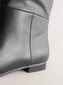 Black Leather Forever Comfort® Flat Chisel Toe Knee High Boots