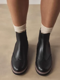 Black Leather Forever Comfort® Brogue Detail Chelsea Boots