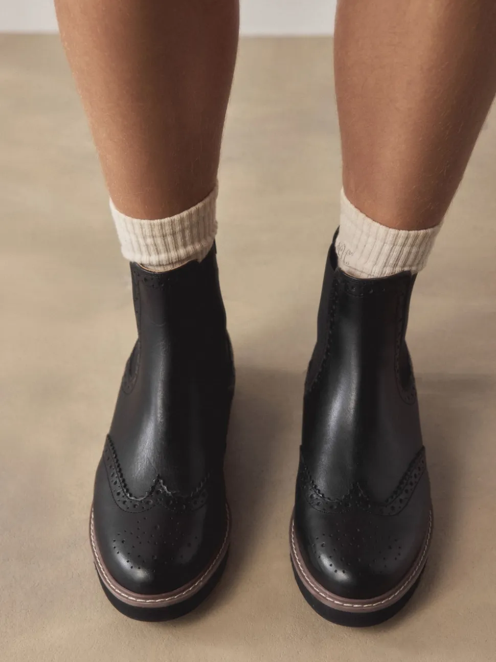 Black Leather Forever Comfort® Brogue Detail Chelsea Boots