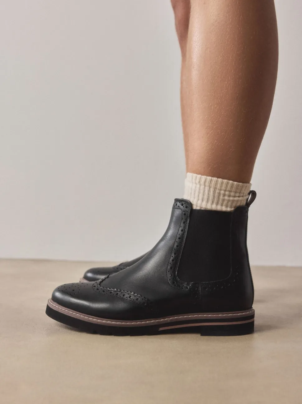 Black Leather Forever Comfort® Brogue Detail Chelsea Boots