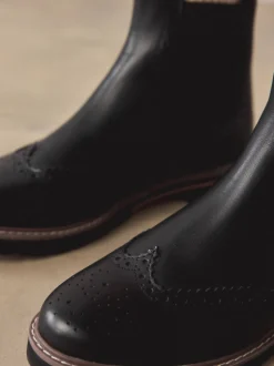 Black Leather Forever Comfort® Brogue Detail Chelsea Boots