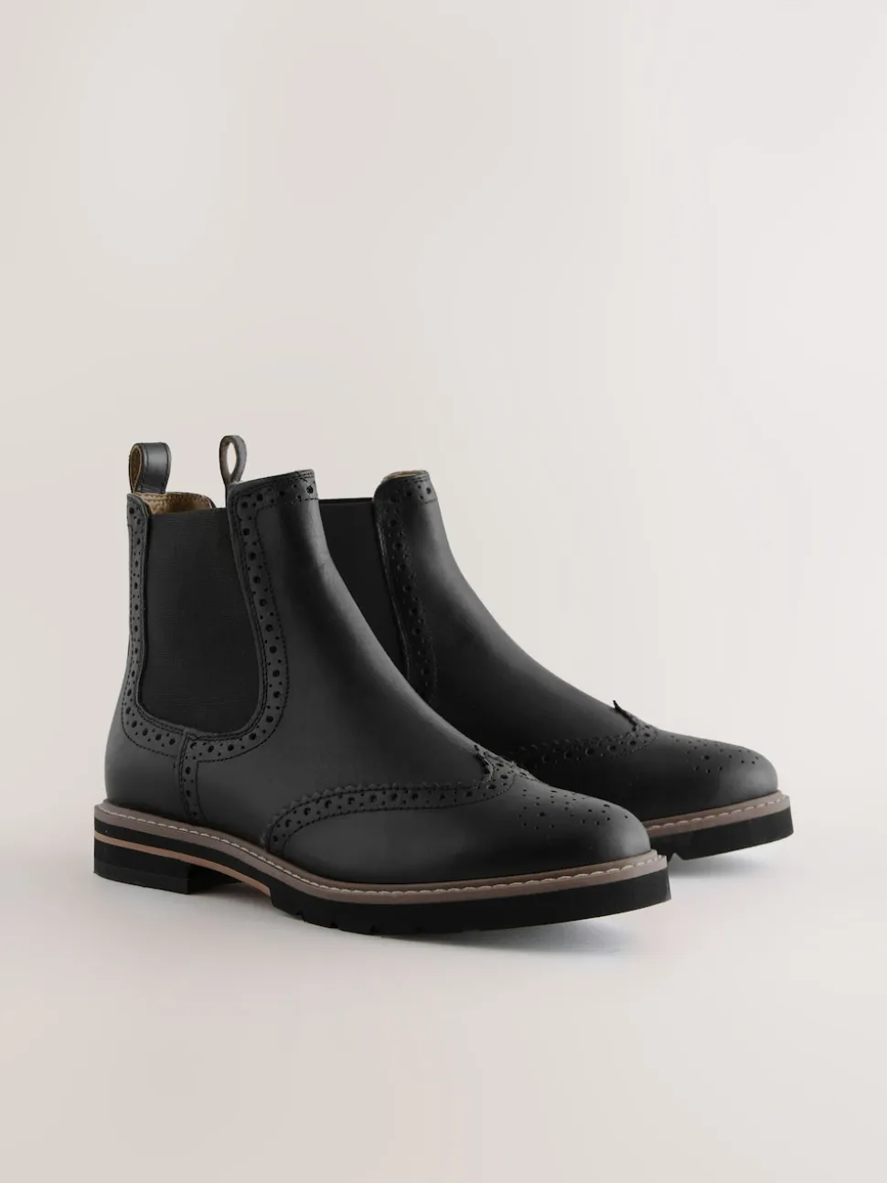 Black Leather Forever Comfort® Brogue Detail Chelsea Boots
