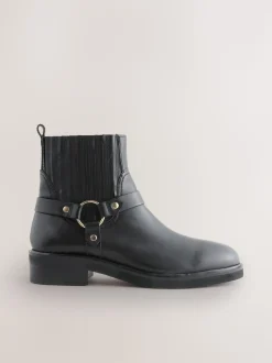 Black Leather Forever Comfort® Hardware Harness Chelsea Boots