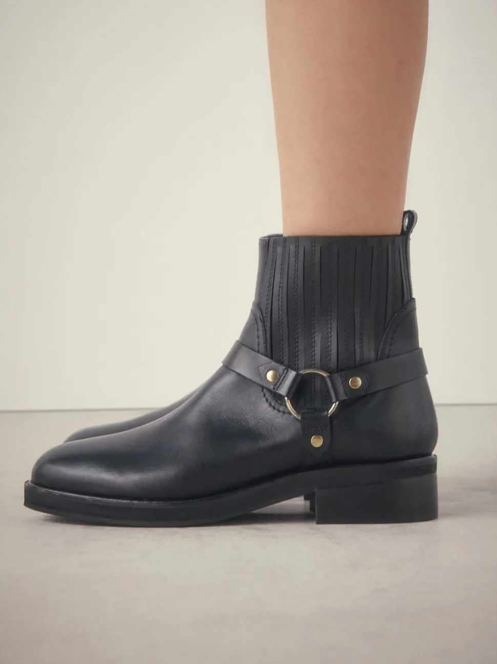 Black Leather Forever Comfort® Hardware Harness Chelsea Boots