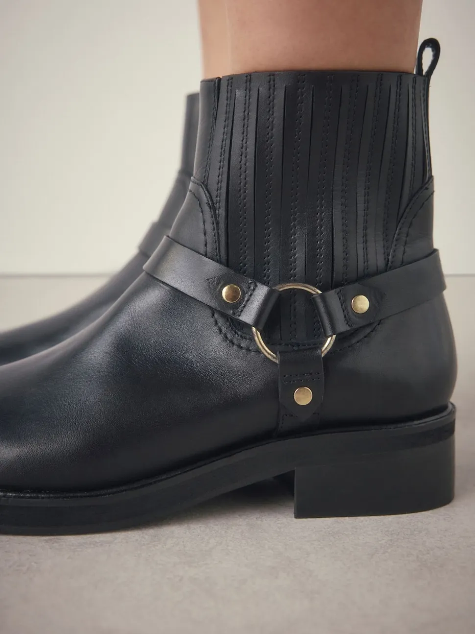 Black Leather Forever Comfort® Hardware Harness Chelsea Boots