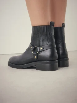 Black Leather Forever Comfort® Hardware Harness Chelsea Boots