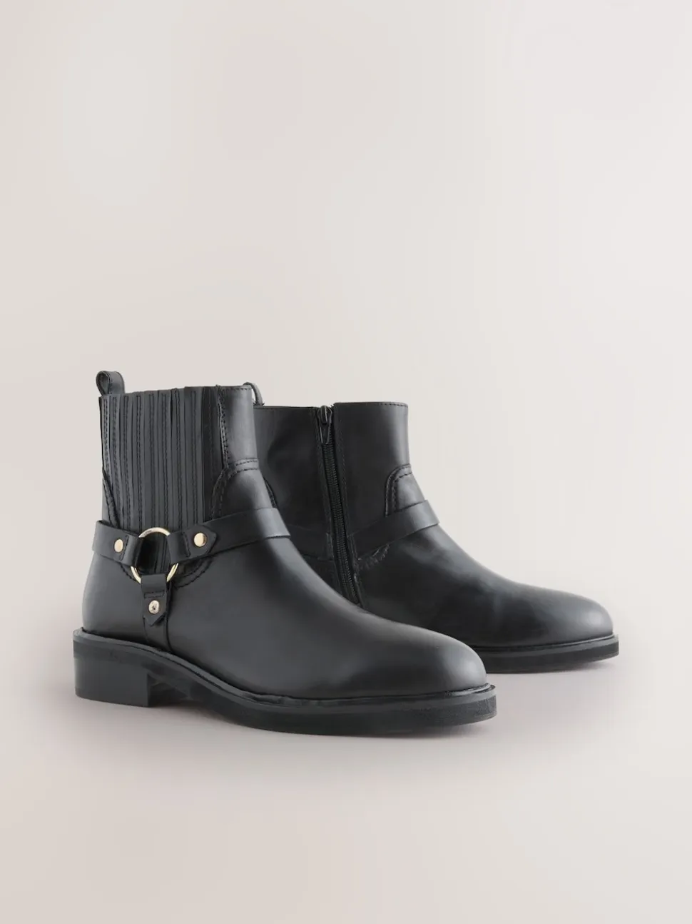 Black Leather Forever Comfort® Hardware Harness Chelsea Boots