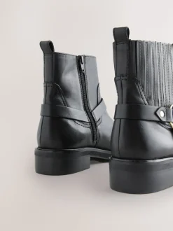 Black Leather Forever Comfort® Hardware Harness Chelsea Boots