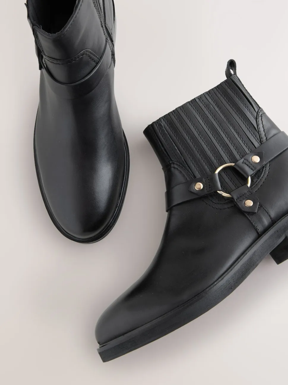 Black Leather Forever Comfort® Hardware Harness Chelsea Boots