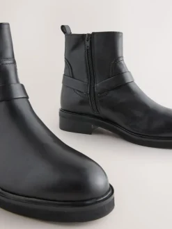Black Leather Forever Comfort® Hardware Harness Chelsea Boots