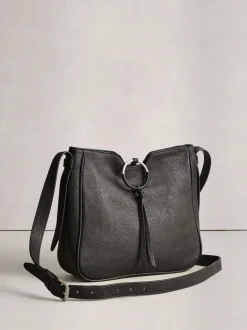 Black Leather Messenger Cross-Body Bag
