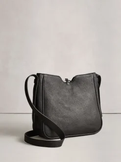 Black Leather Messenger Cross-Body Bag