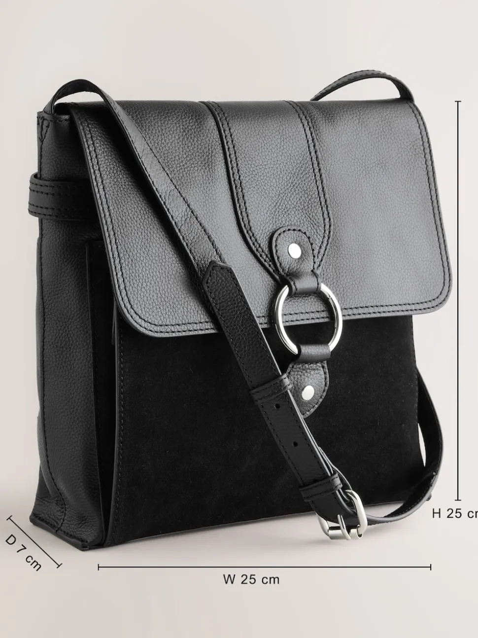 Black Leather Pocket Messenger Bag
