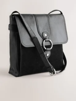 Black Leather Pocket Messenger Bag