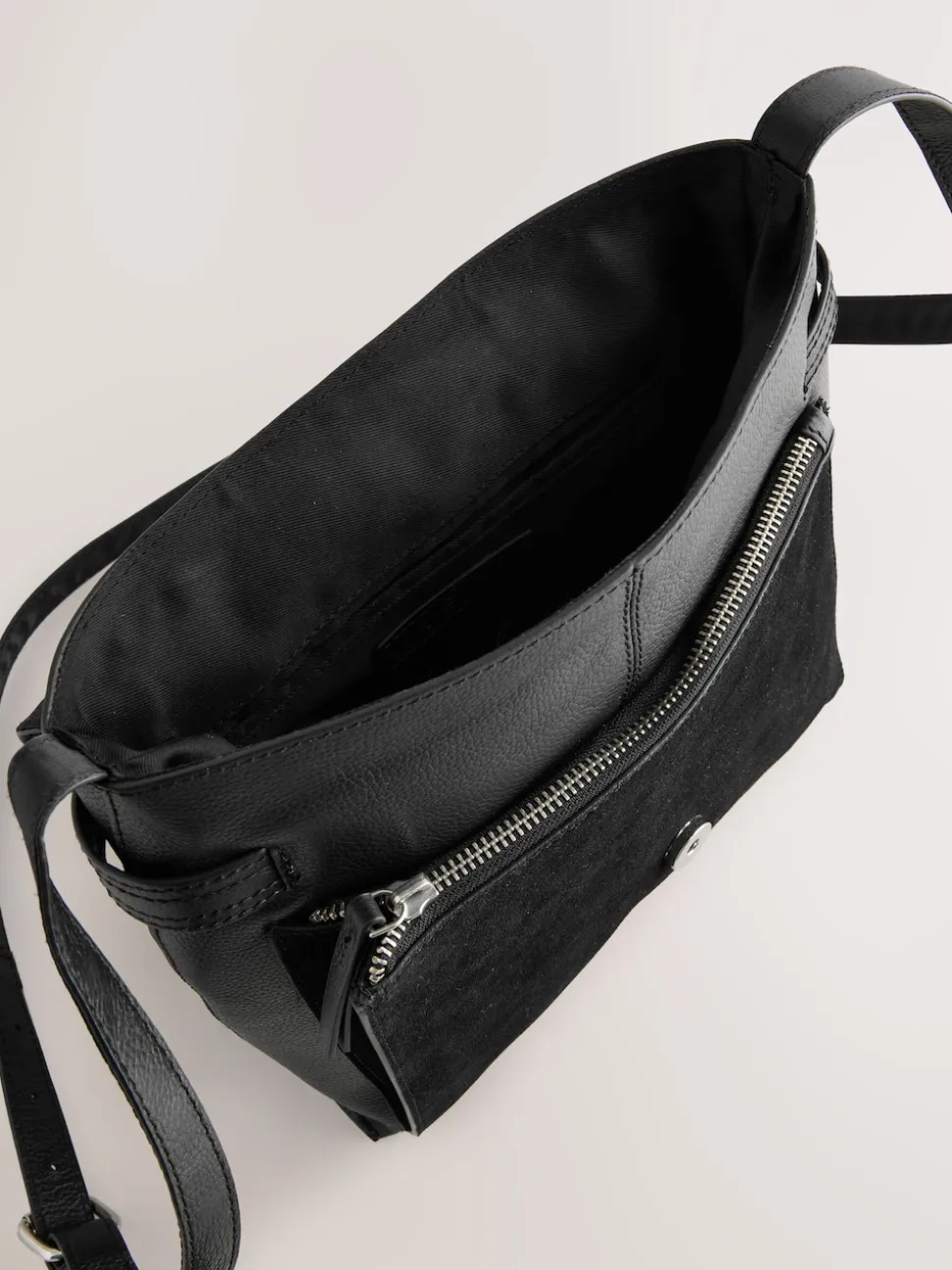 Black Leather Pocket Messenger Bag