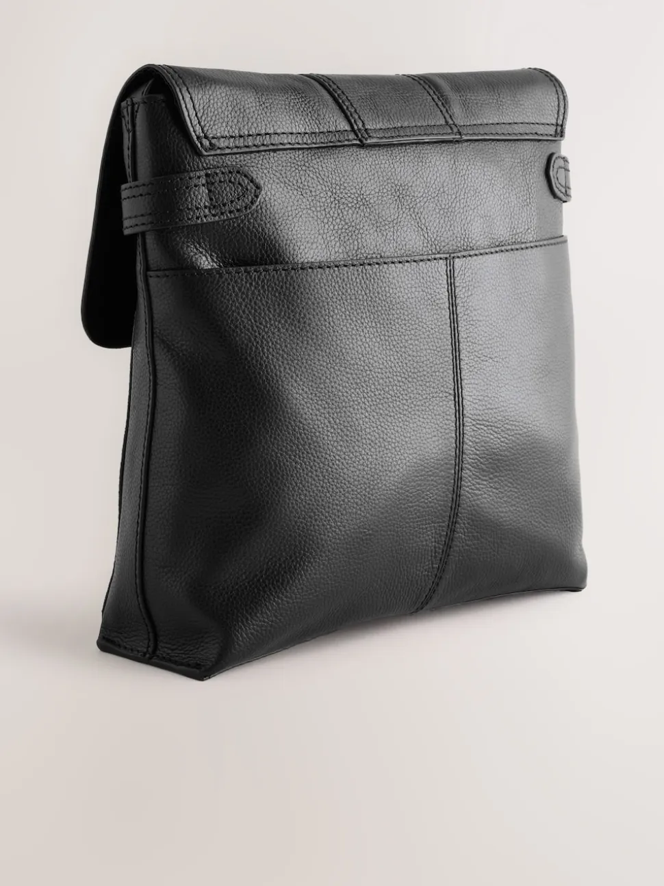 Black Leather Pocket Messenger Bag