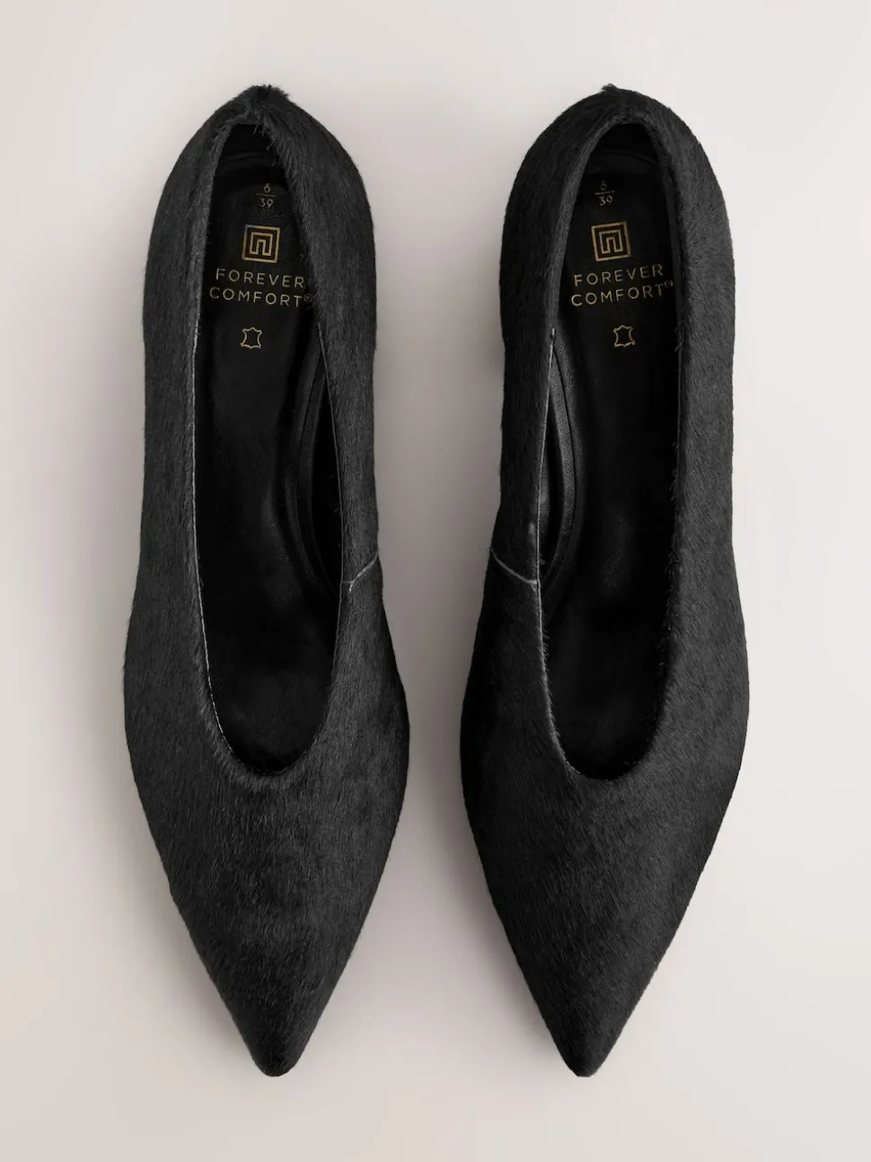 Black Leather Point Toe Low Block Heels Shoes