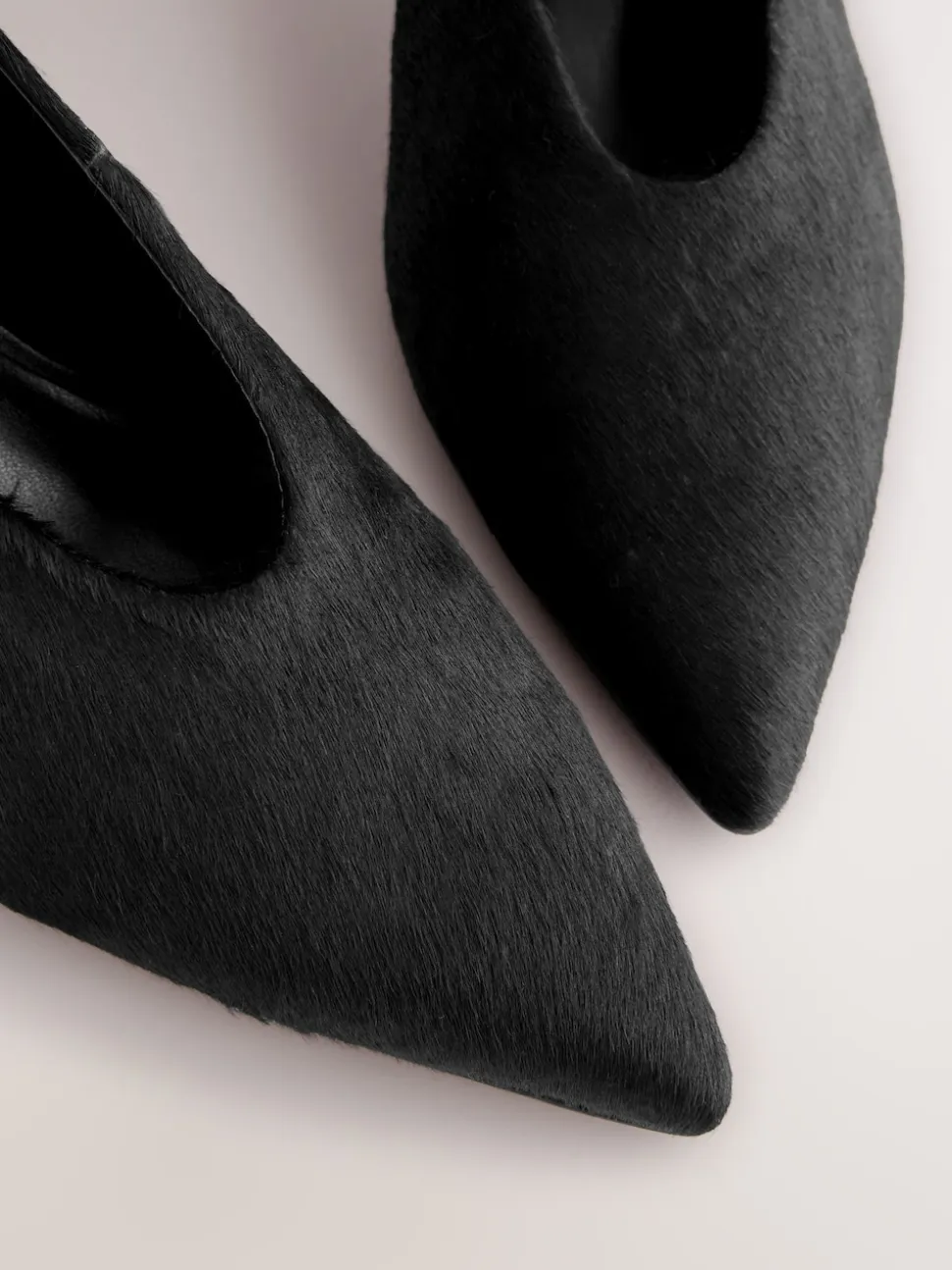 Black Leather Point Toe Low Block Heels Shoes