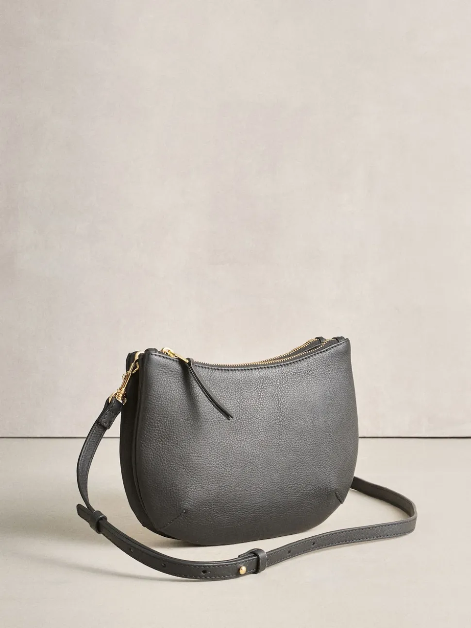 Black Leather Scoop Cross-Body Bag