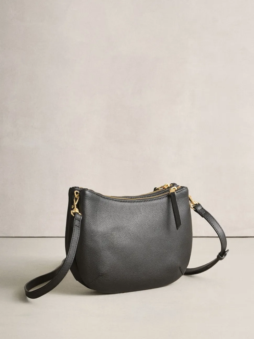 Black Leather Scoop Cross-Body Bag