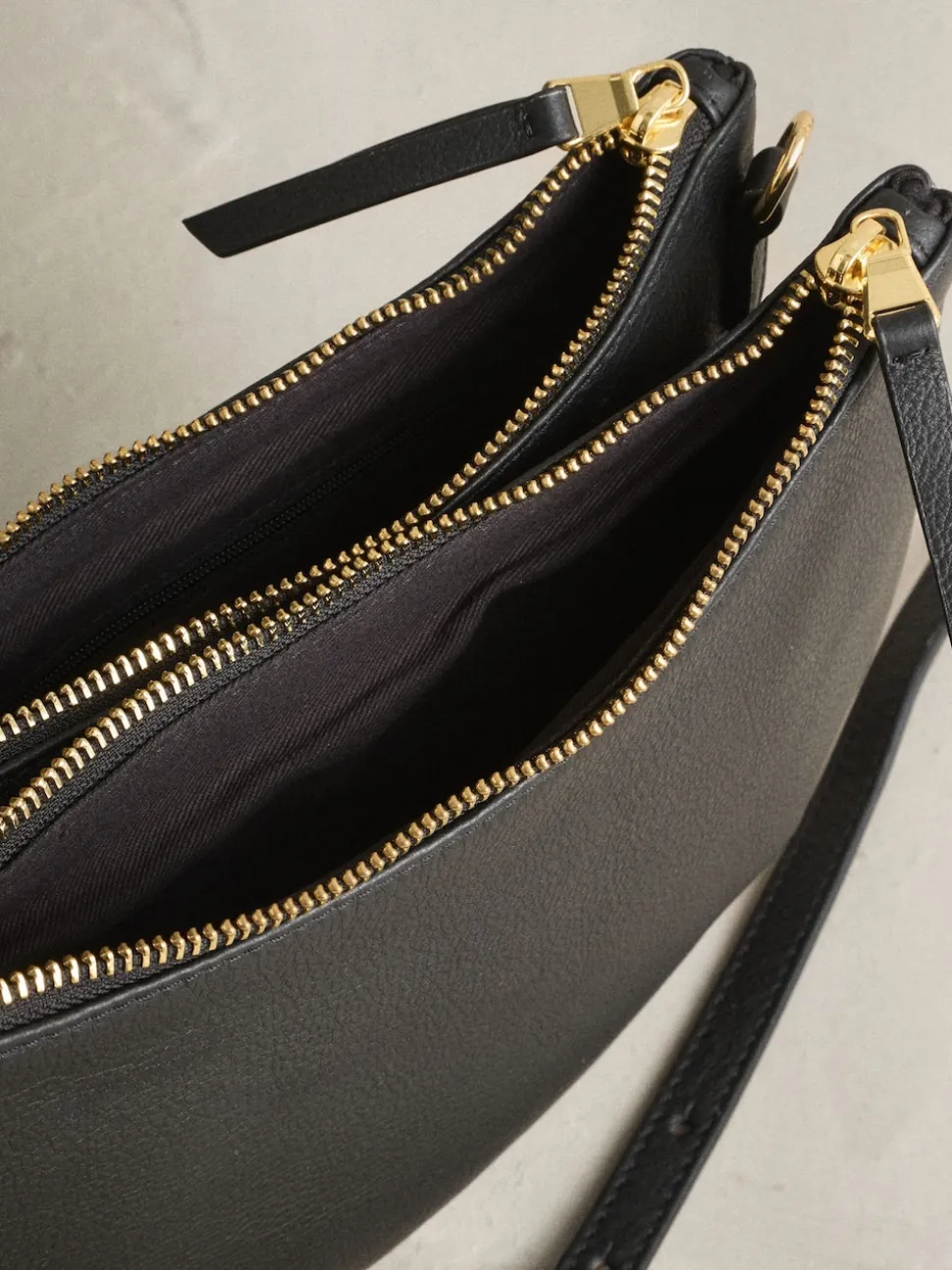Black Leather Scoop Cross-Body Bag