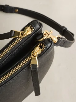 Black Leather Scoop Cross-Body Bag