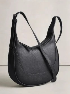 Black Leather Scoop Cross-Body Bag